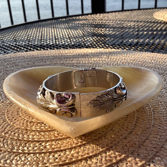 Silver Hinged Bangle Cuff Bracelet - Picture 8 of 9